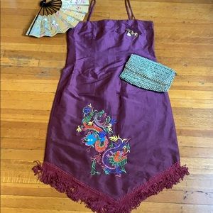 NWOT Silk Dress with Hand Embroidery